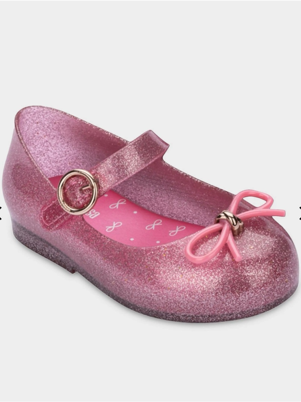 Mini Melissa Glitter Pink Mary Jane with Bow Accent